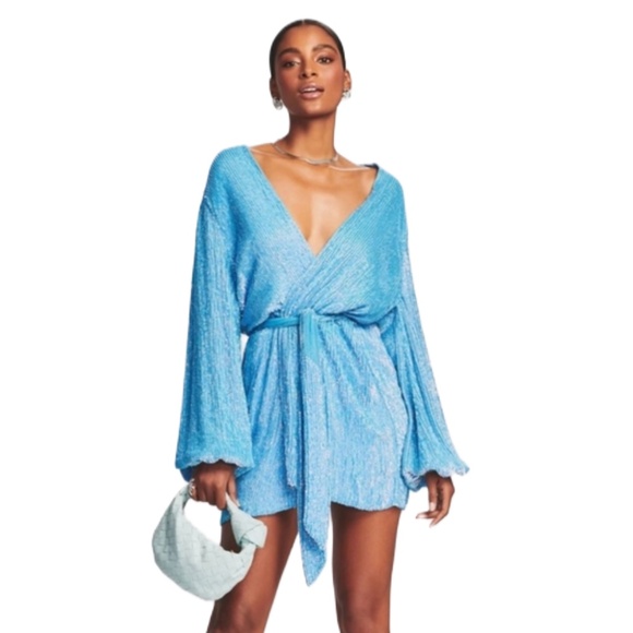 Retrofete Sky Blue Sequin Wrap Dress - Picture 2 of 9